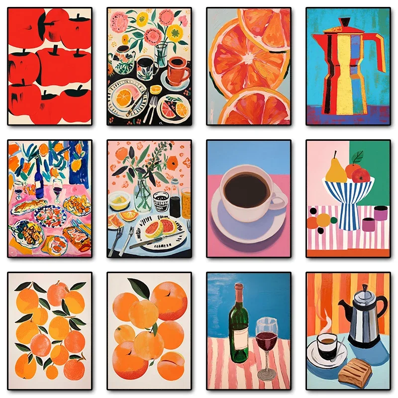 Multiple sizes 1pc frameless Canvas Painting Retro Food Drink Fruit Orange Citrus Espresso Posters and Prints Canvas Paintings W