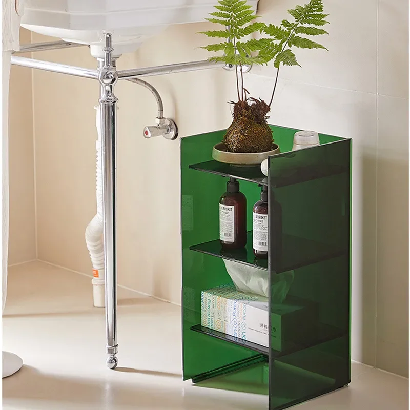 Modern Acrylic Side Table for Living Room Bedroom Transparent Storage Cabinet Floor Standing Display Shelf for Clothes Shop