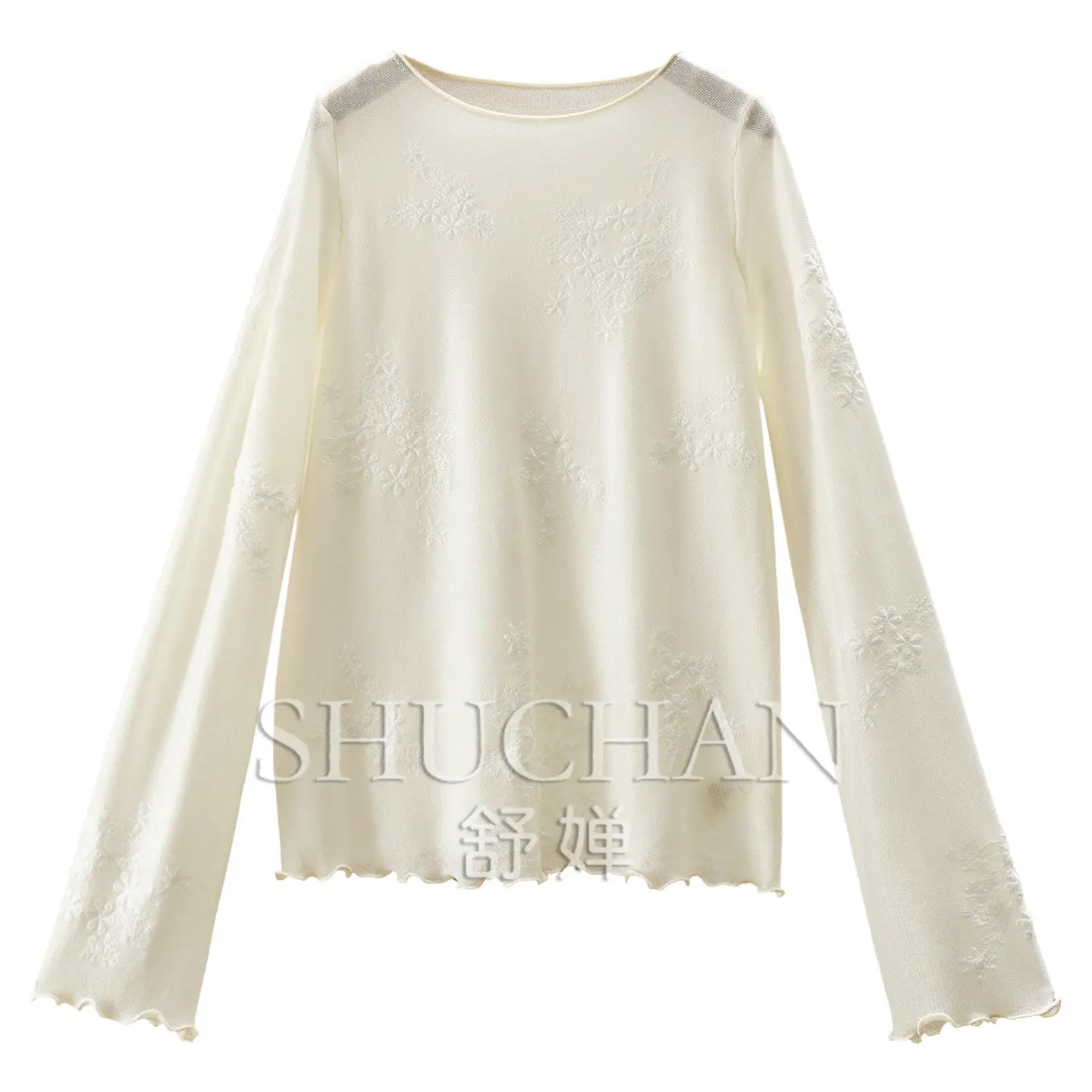 Flower Embroidery Pullover Elegant Loose Fungus Curling with Silk Wool Knitted T-Shirt Women's F130