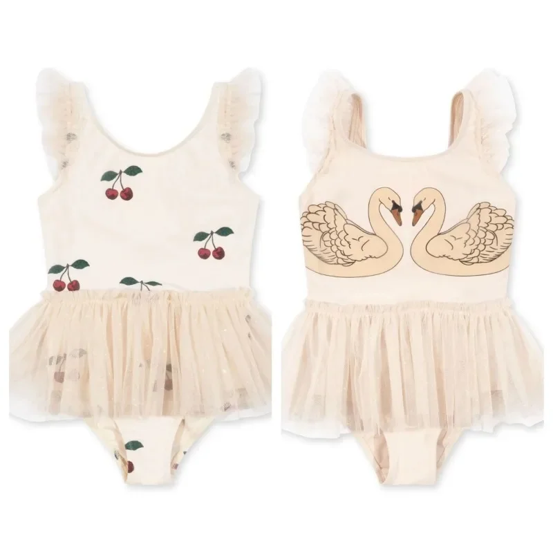 Baby Girls Swimwear Swan Sunscreen Swimsuit Girl Swimwears Cherry Swimming Bikini One-pieces Kids Swimsuits