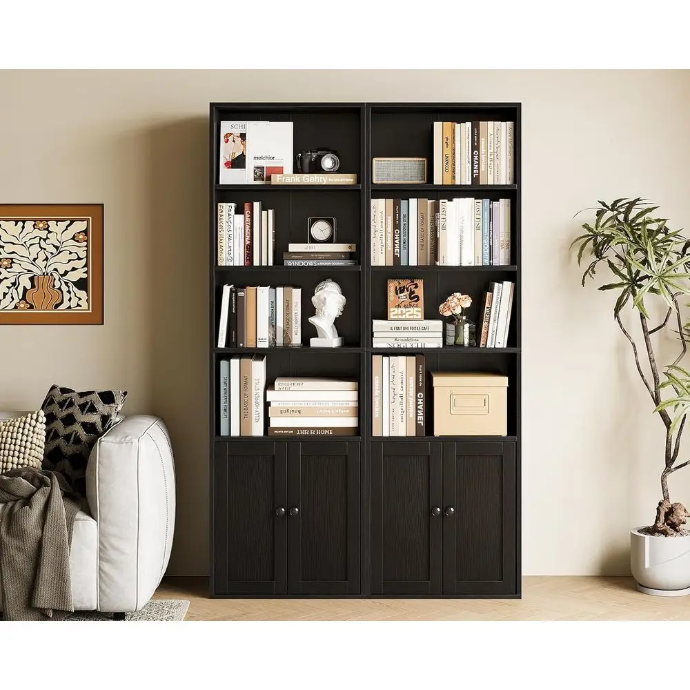 Casaottima 6-Tier Bookshel with Do, Tall Bookcase, Black 2 Pack | loor Standing Design, Display Storage Shelves, Cabinet Storage