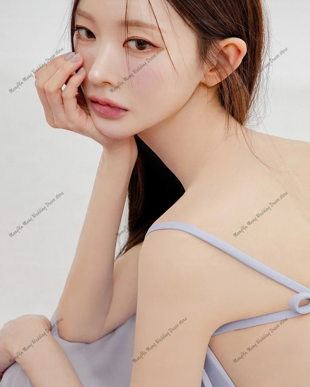 2025 Elegant Bowith Spaghetti Straps Lilac Korean Evening Party Dresses Customized Backless Sexy Prom Dresses 이브닝 드레스