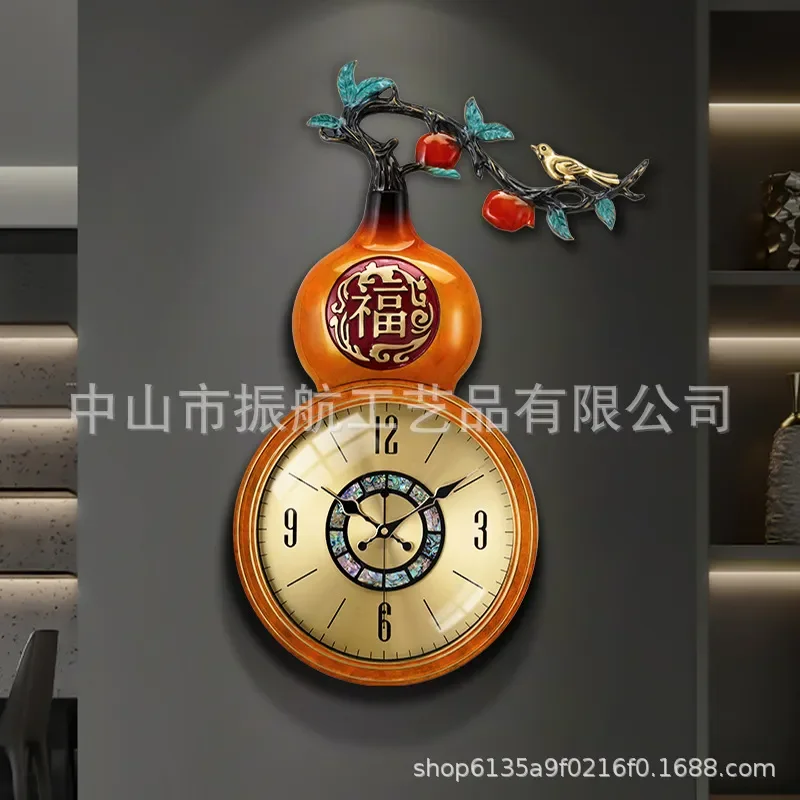 Modern Light Luxury Brass Gourd Wall Clock New Chinese Style Creative Home Decor for Living Room Villa Atmospheric Wall Watch