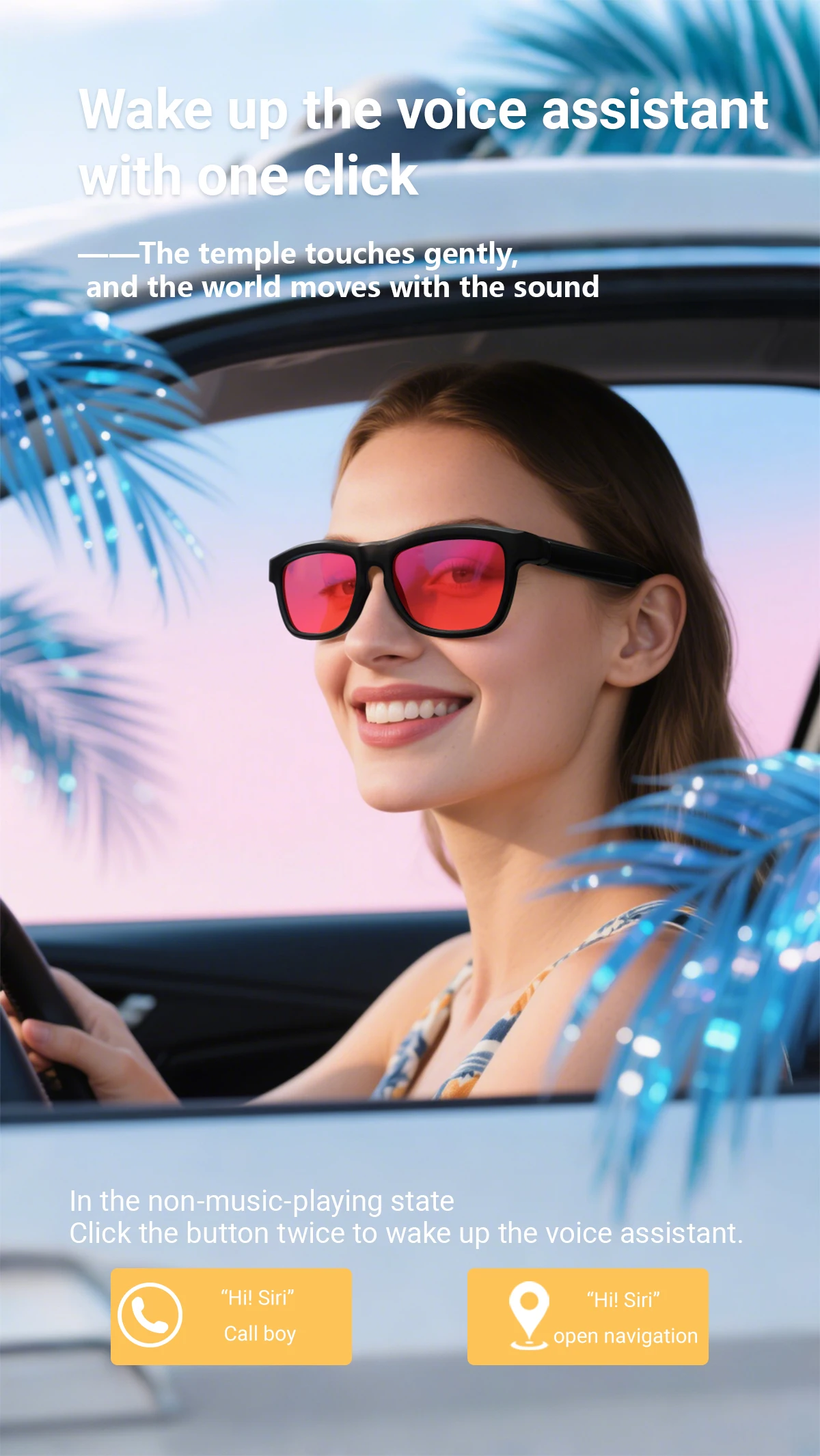 Touch-Control Farbwechselnde Sonnenbrille für Männer und Frauen Elektrochrome KI-Intelligente Übersetzungs- und Anruffunktion Musikplayer Bluetooth – Detail 10