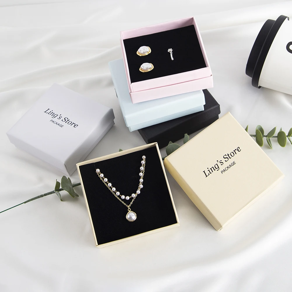 24Pcs Lovely Custom Logo Jewelry Kraft Box Wedding Favor Gift Packaging Ring Earring Necklace Organizer Pendant Bracelet Storage