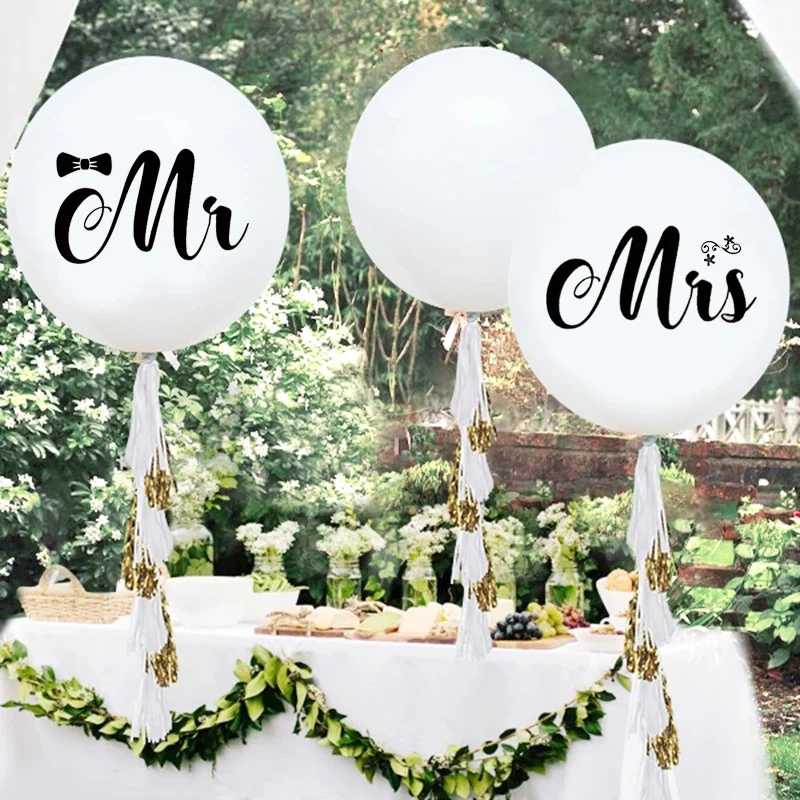 Globos gigantes de látex blanco Mr Mrs, 2 uds., 36 pulgadas, para boda, bricolaje, fiesta, decoración de despedida de soltera