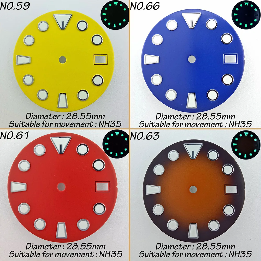 28.5mm NH Watch Dial Watch Faces For 35 movement C3 Super Luminous Custom Dial DIY Logo Single Calendar