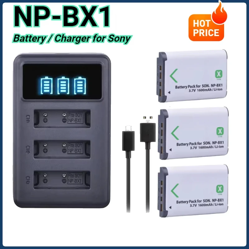 

NP-BX1 Np Bx1 Battery + 3 Slots LCD Charger for Sony DSC-RX100 DSC-WX500 IV WX300 HX300 HDR-AS15 X3000R MV1 AS30V HDR-AS300 RX1