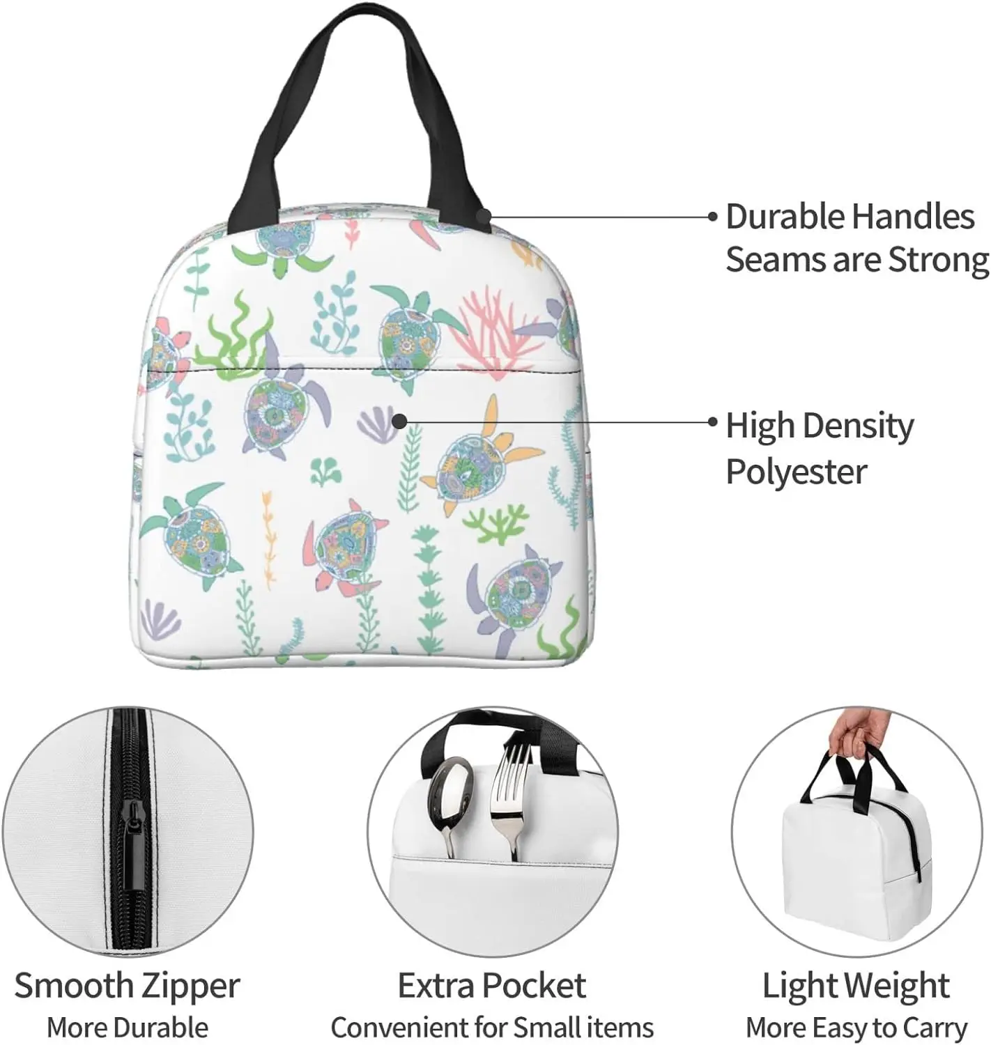 Cute Sea Turtle Lunch Box Reusable Lunch Bag Work Bento Cooler Reusable Tote Picnic Boxes Insulated Container For Women Men Home