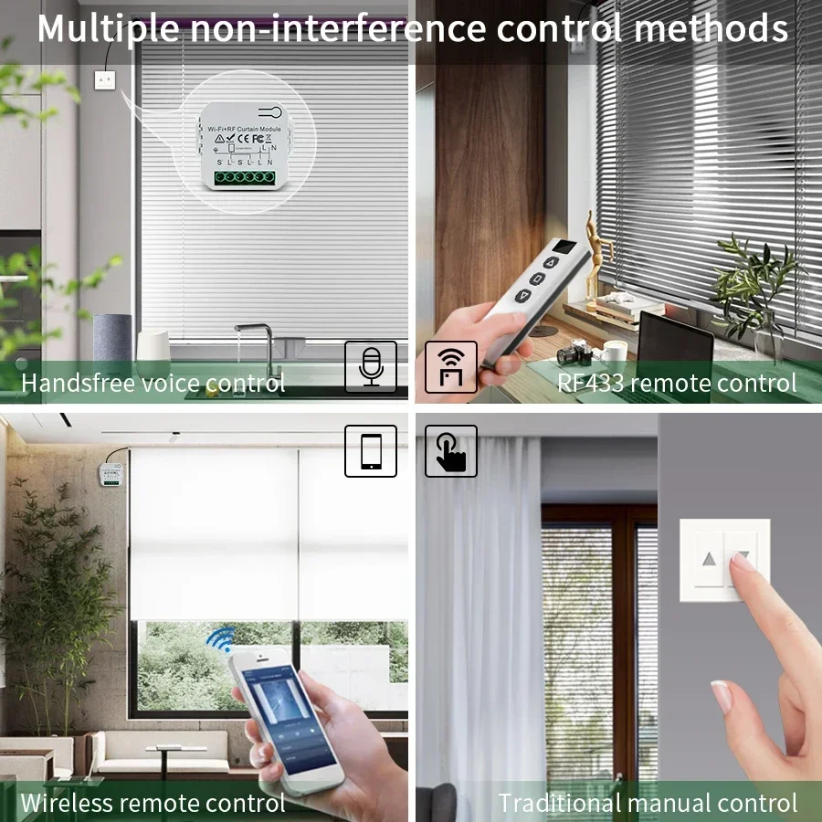 Tuya WiFi Smart Curtain Switch RF433 Module Electric Roller Blinds Shutter Motor 1 Gang Works with Alexa Google Home APP Control