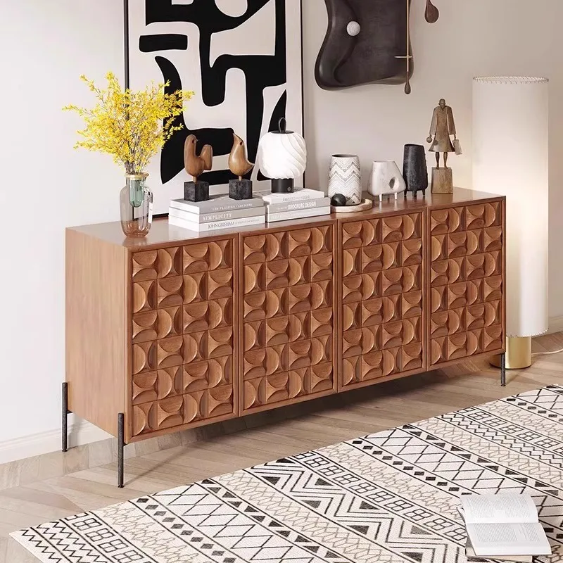 Italian light luxury solid wood dining side cabinet medieval silent wind solid wood carving decorative storage retro