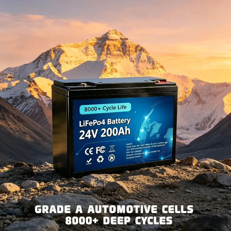 24V LiFePO4 Battery 2026 Upgraded Grade A Cells 8000+ Deep Cycles Smart BMS IP65 Waterproof for RV Solar Off-Grid