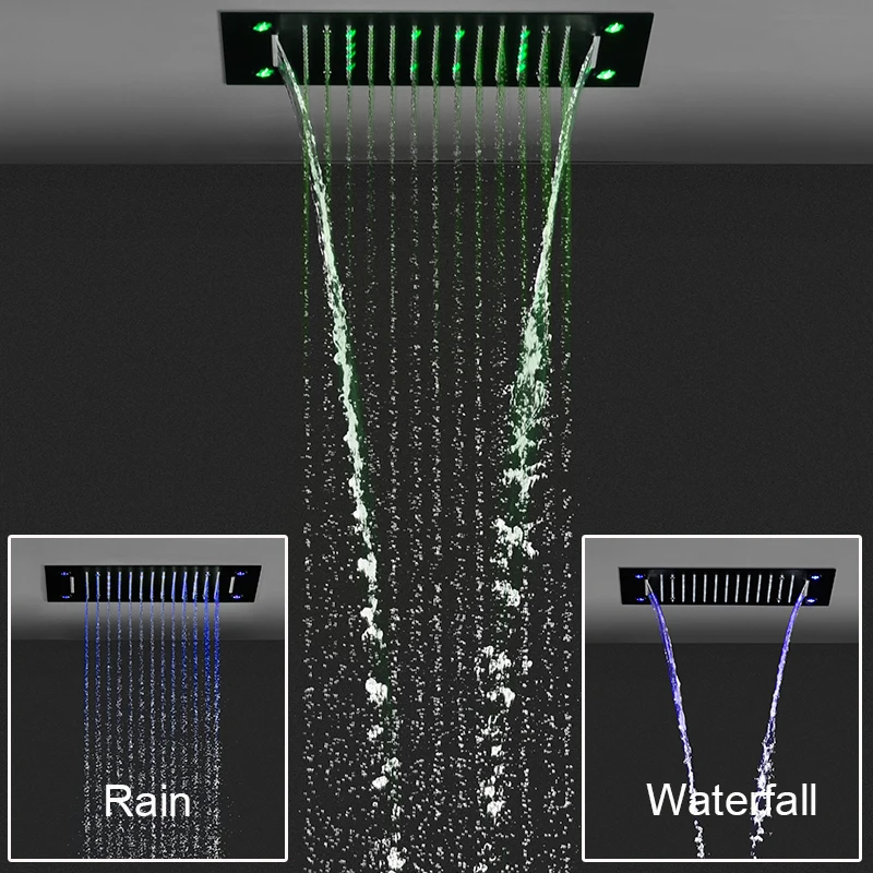

Multifunction LED Concealed Ceiling Rainfall Waterfal Bathroom Shower Set Thermostatic 4 Functions Mixing Valve Body Jets