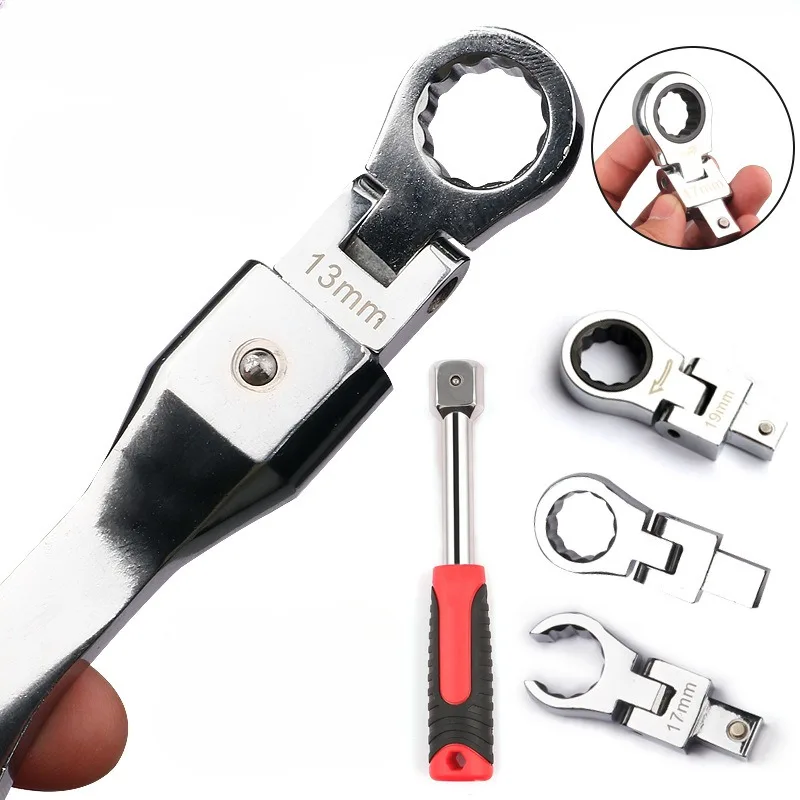 Interchangeable Ratchet Wrench Tubing Wrench Set 180 ° Rotating Gear Spanner Mechanical Workshop Tools Professional Repair Tools