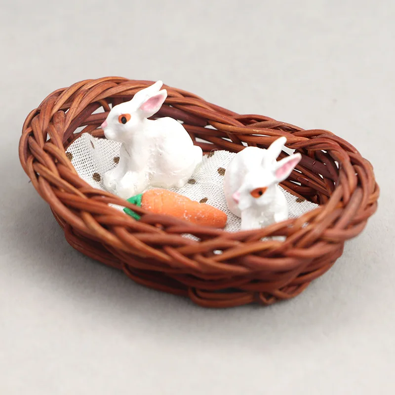 Clapier de lapin Miniature en osier pour maison de poupée, échelle 1:12, avec décoration de carottes, ornements de jardin extérieur