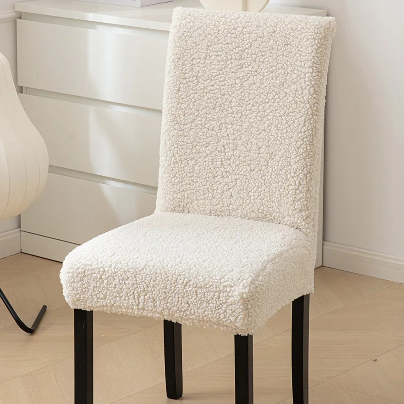 Winter Lambs Plush Chair Cover Solid Color  Thicken Universal Dining Chair Cover Householder Seatcover