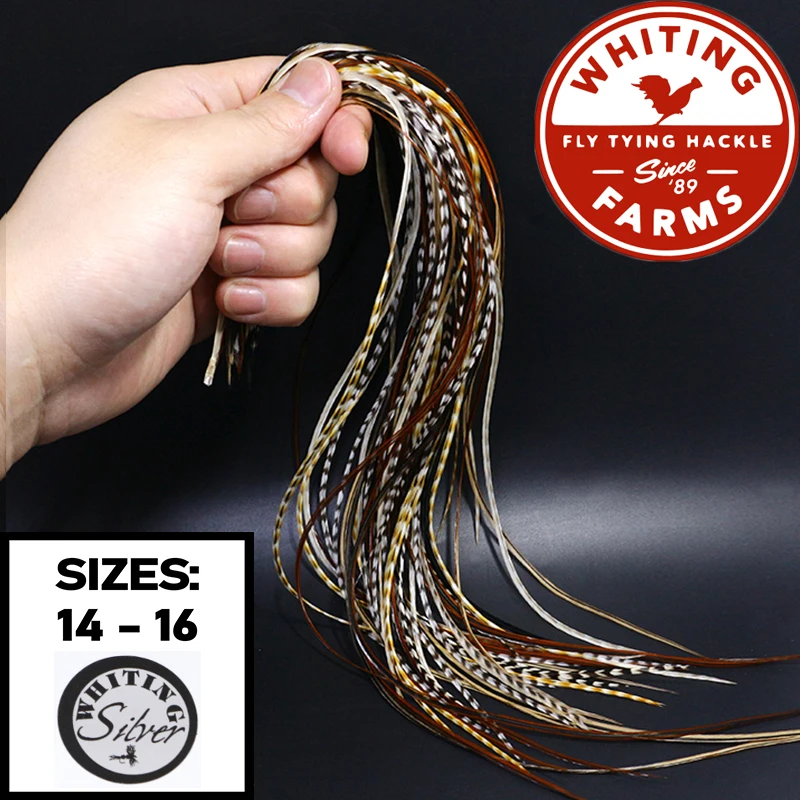 

Whiting 12-14''long silver grade fly tying feather 20feathers NAT colors size14#16# dry fly tying skinny rooster saddle hackles