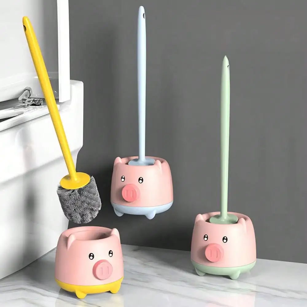 1-teilige Toilettenbürste mit niedlichem Schwein und Huhn, wandmontiertes Ganzwinkel-Reinigungsbürsten-Set für den Haushalt, Badezimmer-WC-Reinigungswerkzeuge