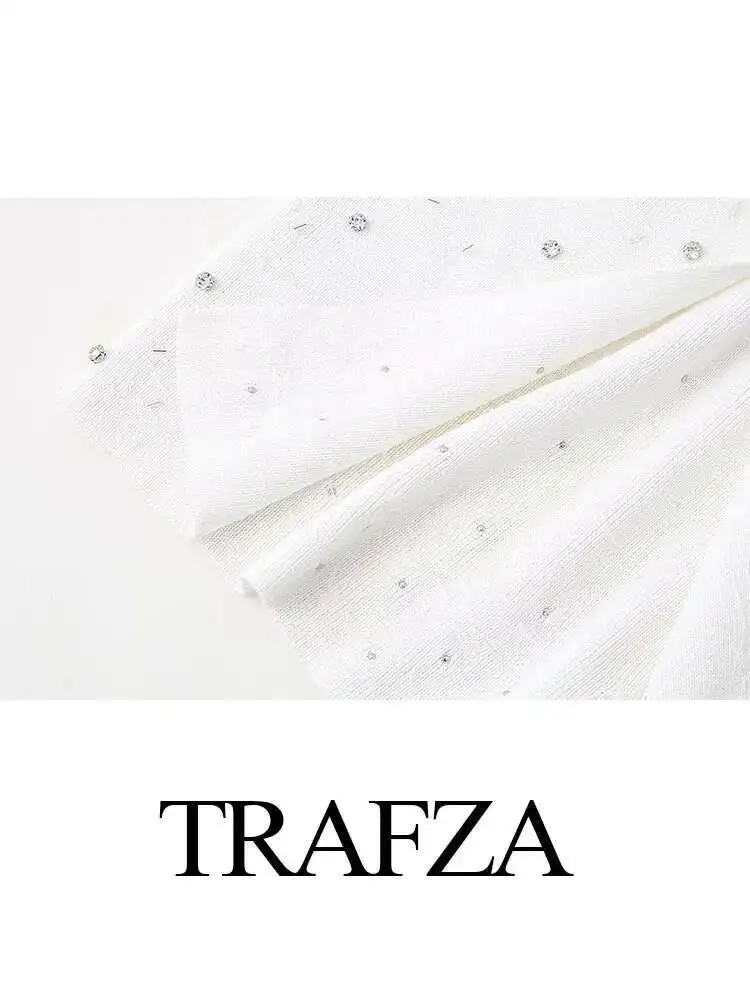 Neue Sommer Frauen Chic Mode Stricken Weiß Perlen Dünnen Rock Weibliche Elegante Casual Elastische Taille Mittlere Waden Schlitz Saum Röcke