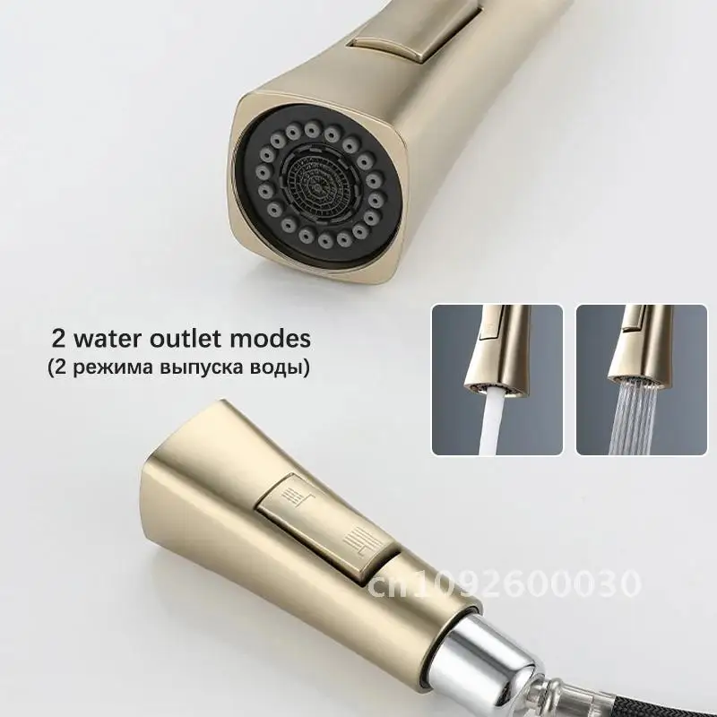 Brushed Gold Pull Out Kitchen Faucet Rotatable Cold Hot Taps Mounted Mixer Faucets Kitchen Handle Water Sink Single Deck