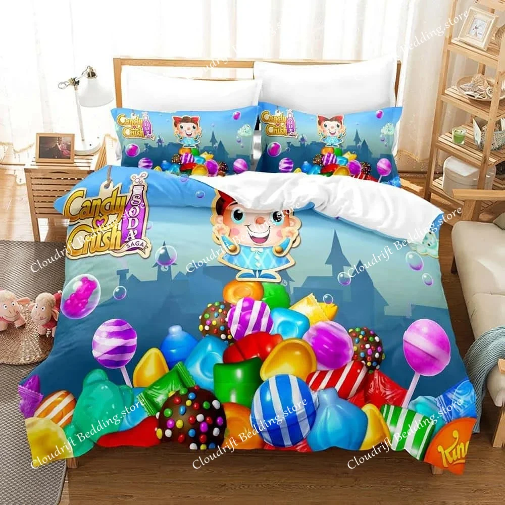 Game Candy Crush Soda Saga Bedding Set Single Twin Full Queen King Size Bed Set Adult Kid Bedroom Duvet Cover Sets Home Textiles