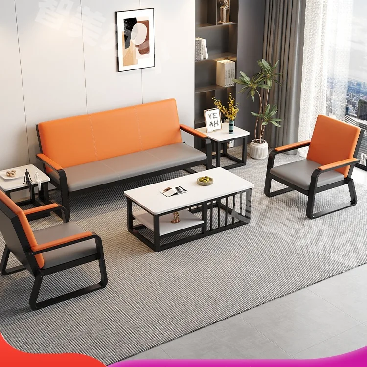 

Office sofa simple modern wrought iron business office guest reception middle three-person sofa coffee table combination sofa