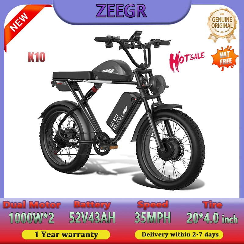 

ZEEGR K10 Electric motorcycle 2000W Dual Motor 52V43AH Full suspension Hydraulic brake Electric Bicycle All terrain Motorcycle