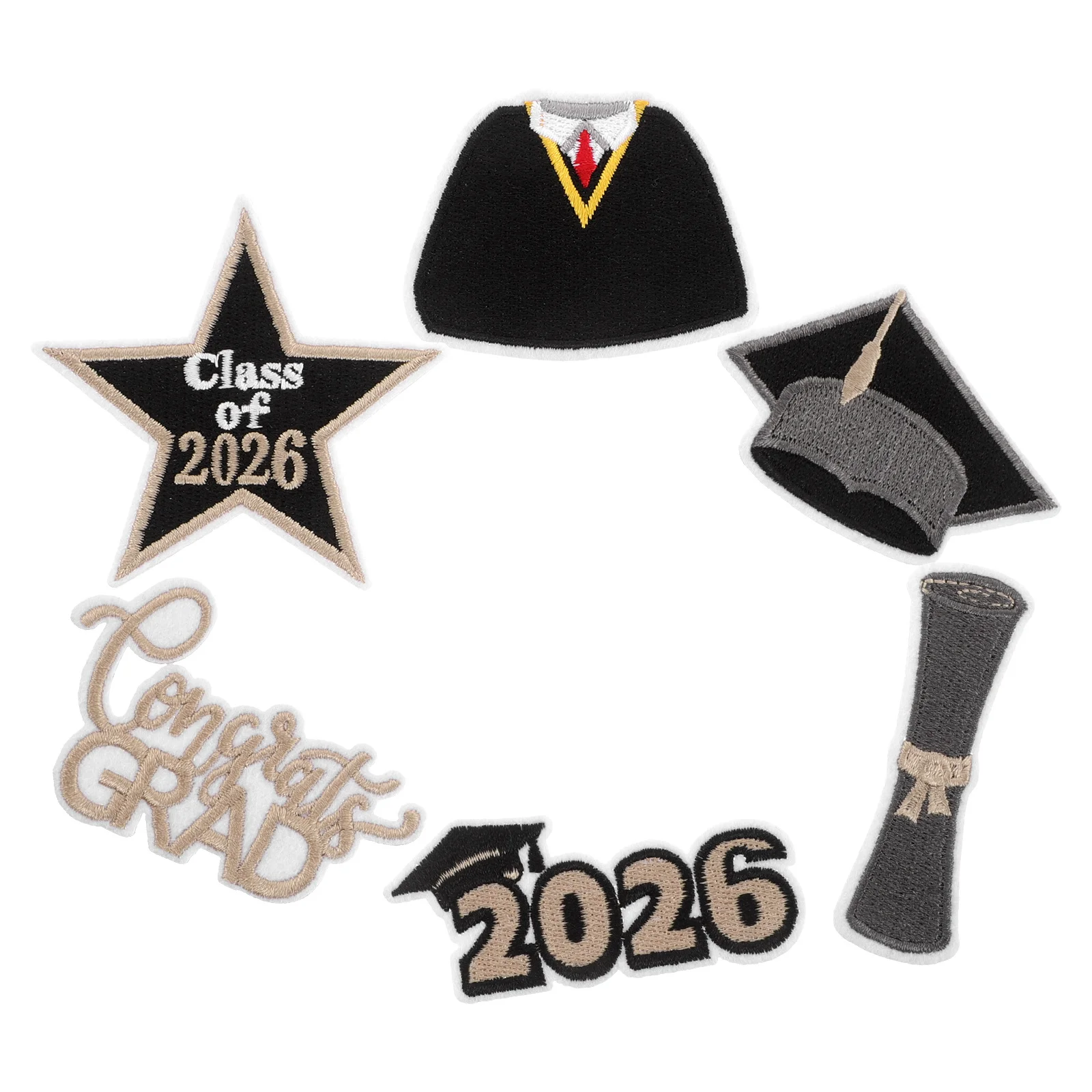 

6pcs Embroidered Patches 2026 Grad Cap Iron On Applique For Graduation Gown Jacket Backpack Clothes Class Of 2026 Patch Sew On