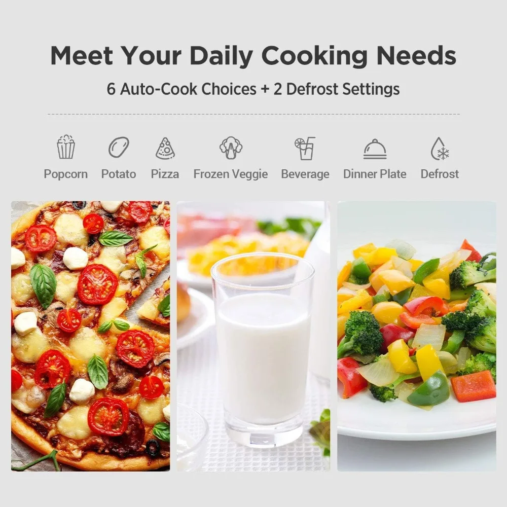 فرن ميكروويف على سطح الطاولة مع تشغيل/إيقاف الصوت، وضع ECO وأزرار سهلة بلمسة واحدة، 0.7 قدم مكعب، أسود