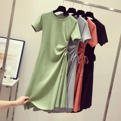 Summer Collection Waist Drawstring Western Style Korean Version Student T-Shirt Skirt Children Leisure