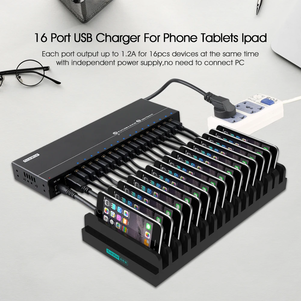 Sipolar Fast Speed metal 16 Port USB 3.0 Hub Data Syncs 5gb charging output 1.5A With 12v 10a Power Adapter