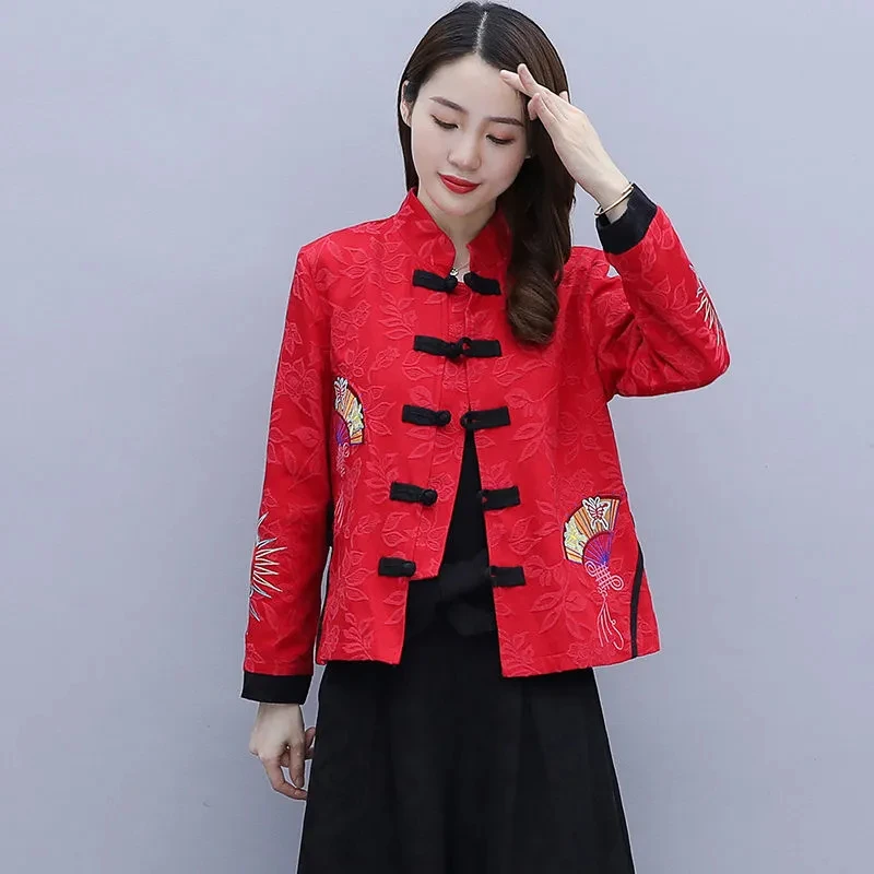 Vêtements ethniques pour femmes, boucles rétro, costume tang de style chinois, vestes améliorées pour mères, Qipao, printemps