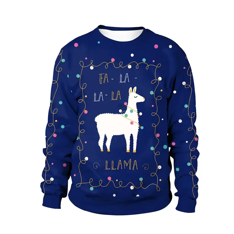 Men Women Llama Ugly Christmas Sweatshirt 3D Funny Print New Year Eve Xmas Sweater Couples Pullover Holiday Party Jumper Tops - Image 19