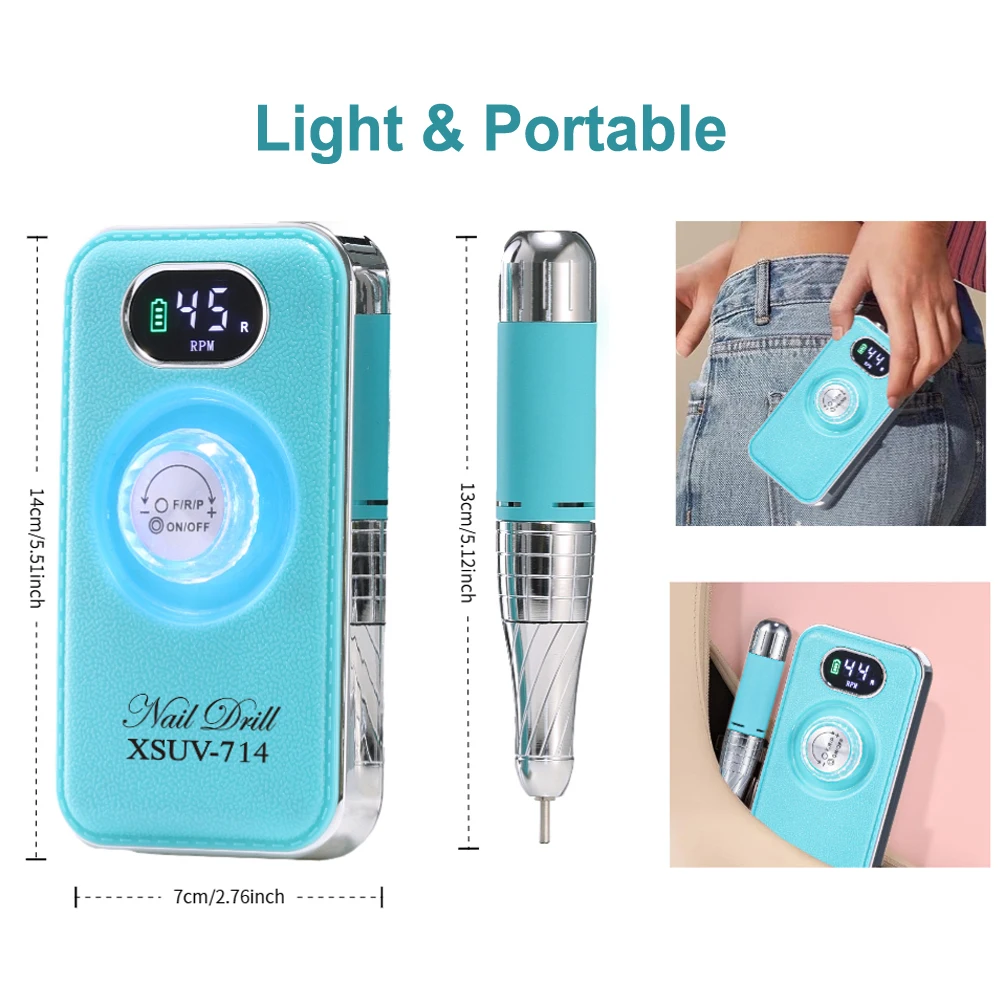 เครื่องเจียรเล็บ 45000 รอบต่อนาที ปรับความเร็วได้ แบตเตอรี่ 4000 mAh แบบชาร์จไฟได้ พร้อมจอ LED สำหรับขัดเจล