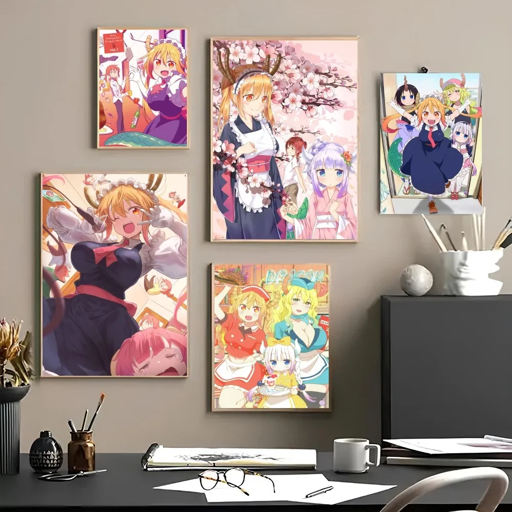 1PC Miss Kobayashi Dragon Maid Classic Anime Print Poster Paper Waterproof HD Sticker Bedroom Home Living Room Bar Wall Decor