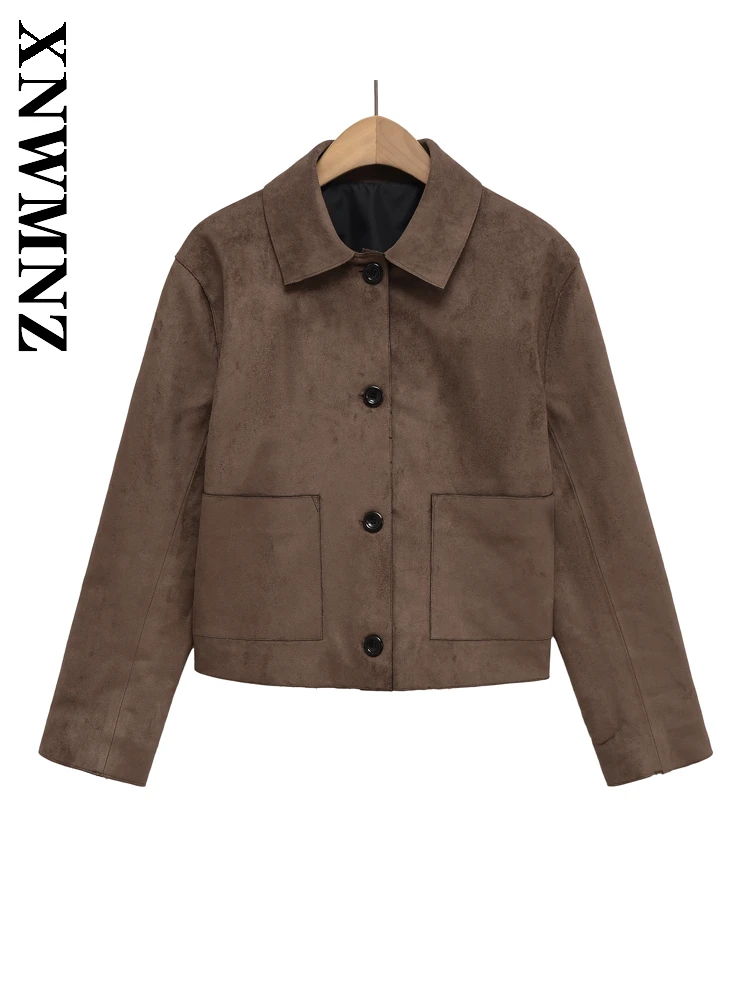 

XNWMNZ 2025 Autumn New Woman Commuting Casual Long Sleeve Coat Vintage Chic Lady Turn-down Collar European and American Jacket