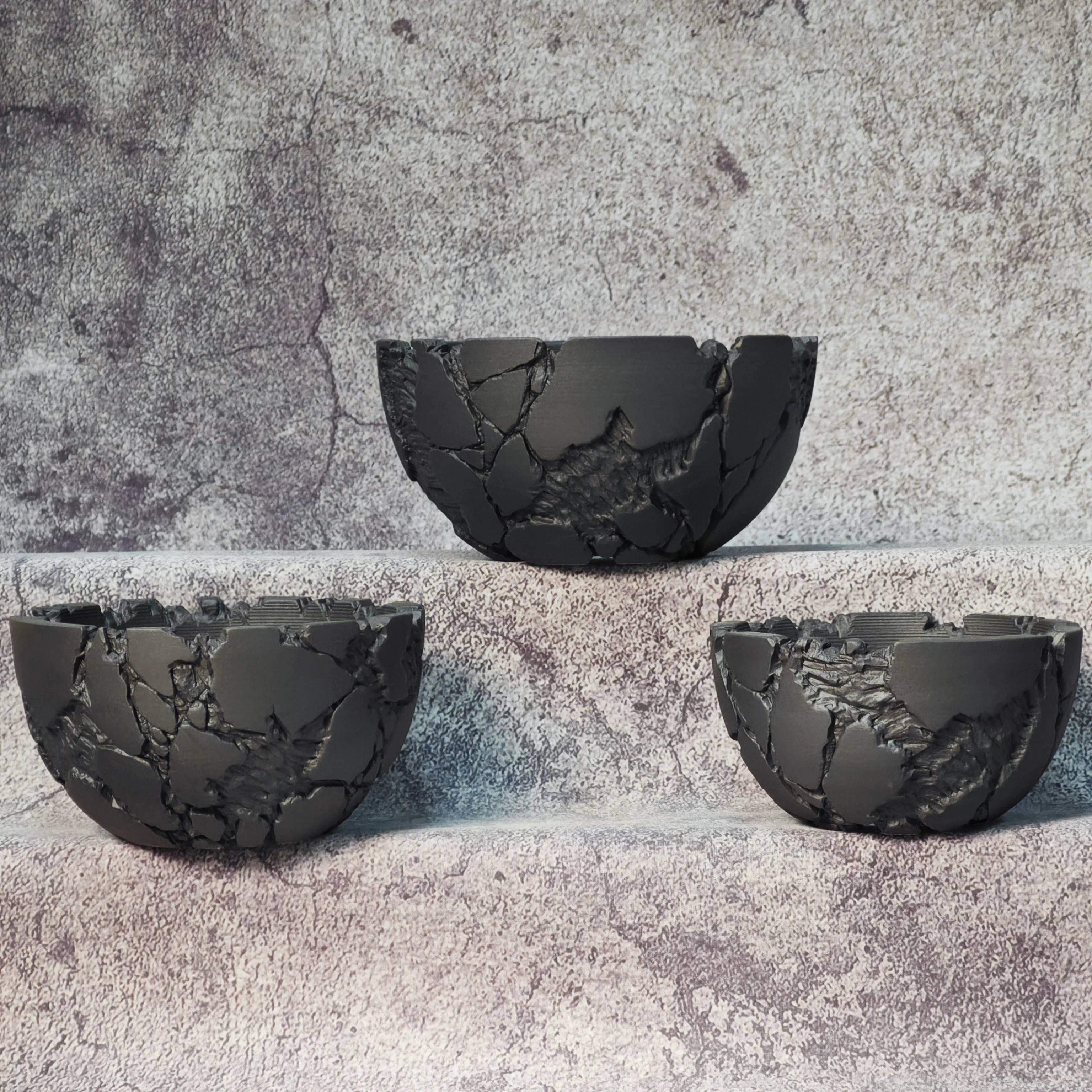 Hand Carved Black Ceramic Short Bowl Shaped Root Pot for Agave Cactus Elephant Foot Tree Dioscorea Succulent Caudex Plants