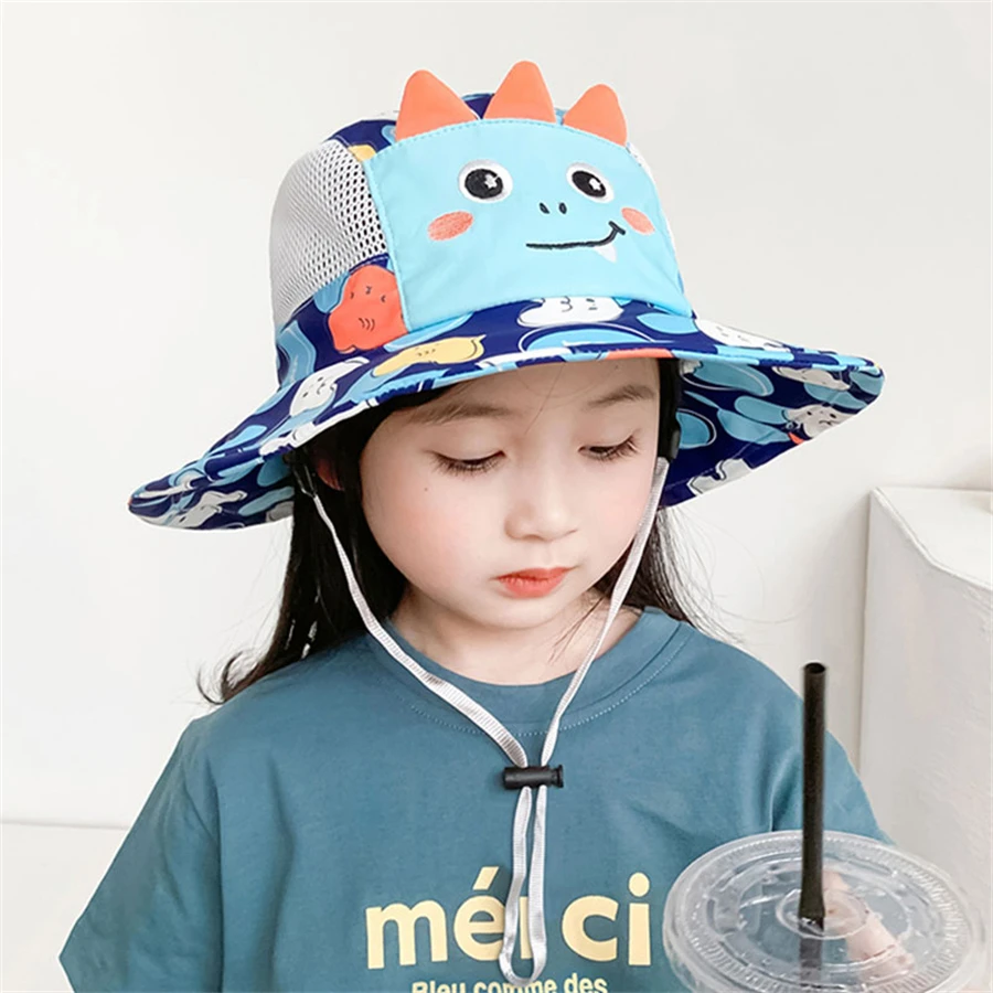 2-8 years Children\'s sun hat, summer thin fisherman hat, boys and girls, cartoon sun hat, large brim, foldable net hat