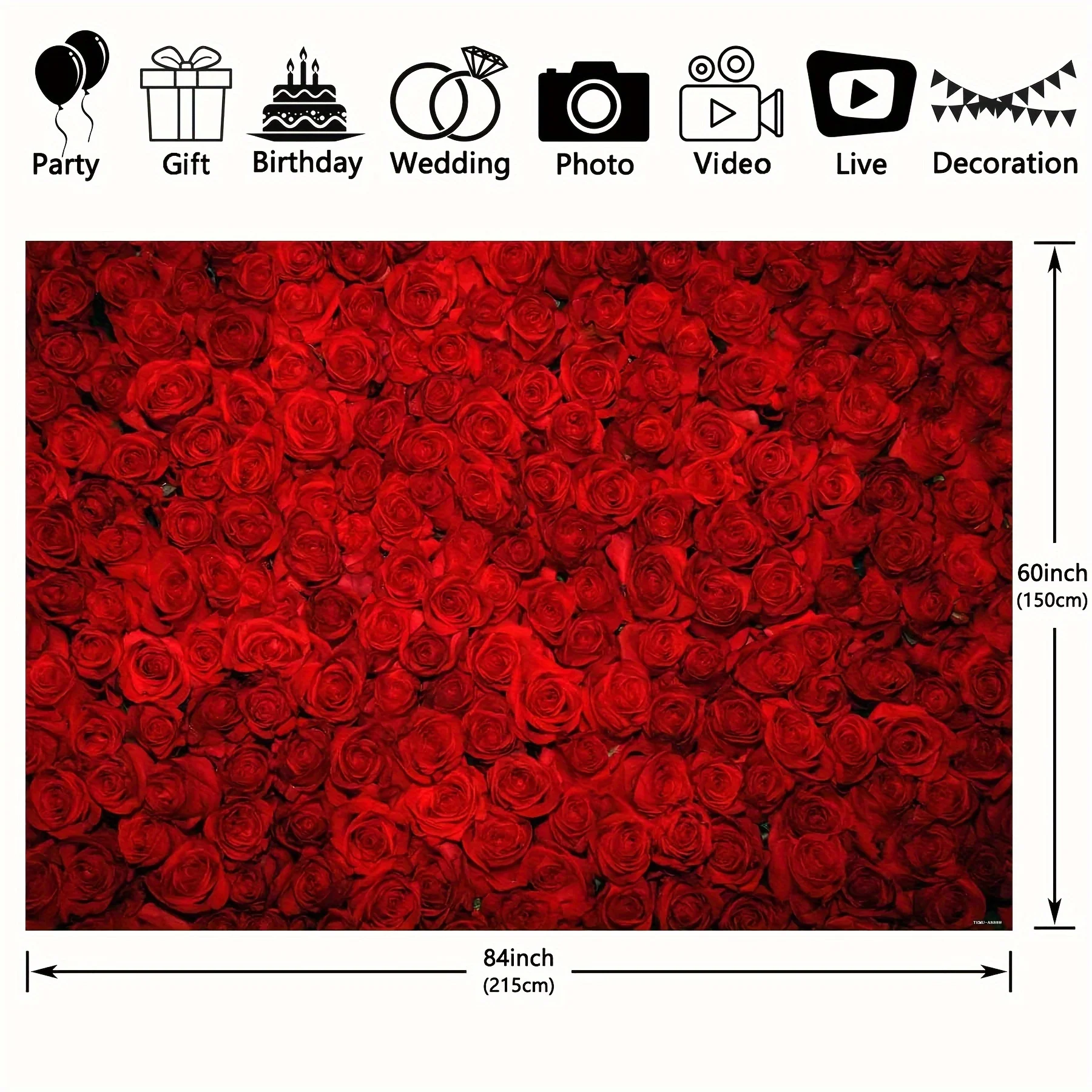 Red Rose Polyester photo background, floral rose wall Valentine\'s Day Mother\'s Day party photo background tapestry