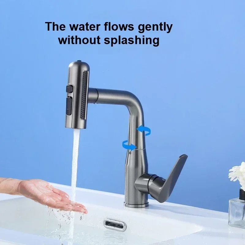 

4 Modes Spray Faucets 360°Rotation Basin Sink Faucet Deck Mounted Bathroom Stainless Steel Mixer Faucet Hot and Cold Water Tap