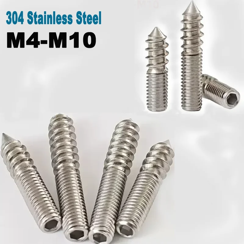 

304 Stainless Steel Furniture Fastening Bolts - M4-M10 Hex Socket Double Head Pointed Tail Self-Tapping Screws