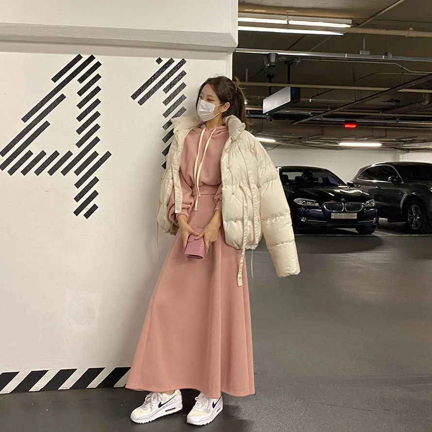 Casual Sportswear Set Women's Spring Autumn New Hat Sweatirt High Waist A-Line Skirt Faionable Two-Piece Trendy Outfit