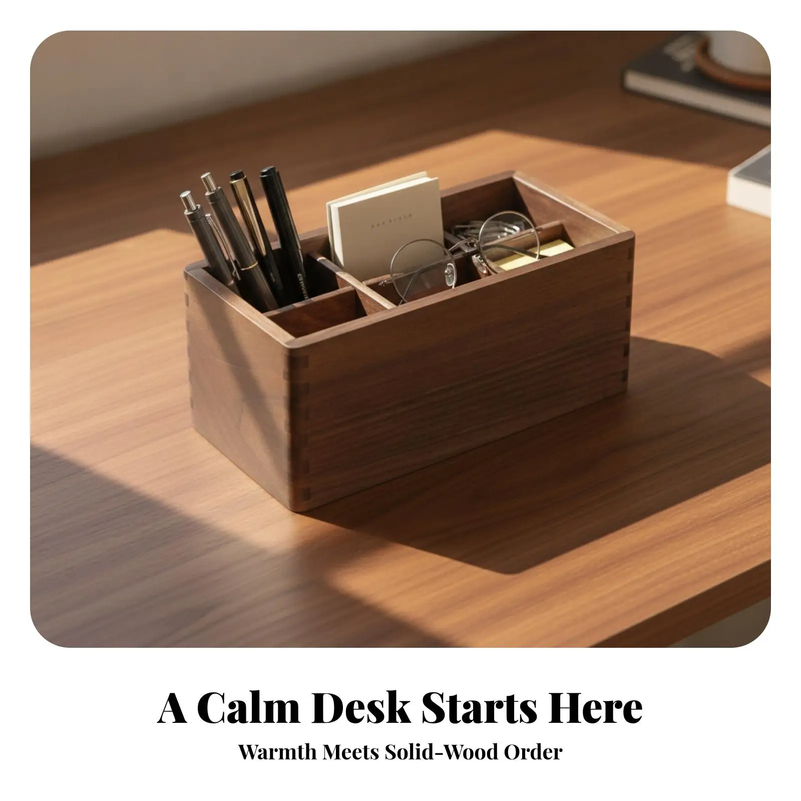 Wooden Organizer Box with Compartments Open-Top Wooden Storage Box with Dividers Desktop Organizer with Compartments Solid Wood