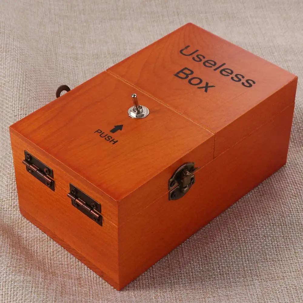 Leave Me Alone Knutschlose Box, Holzfarbe, lustiges Spielzeug, elektronische knutschlose Box, Schreibtischdekoration, interessante knutschlose Holzbox