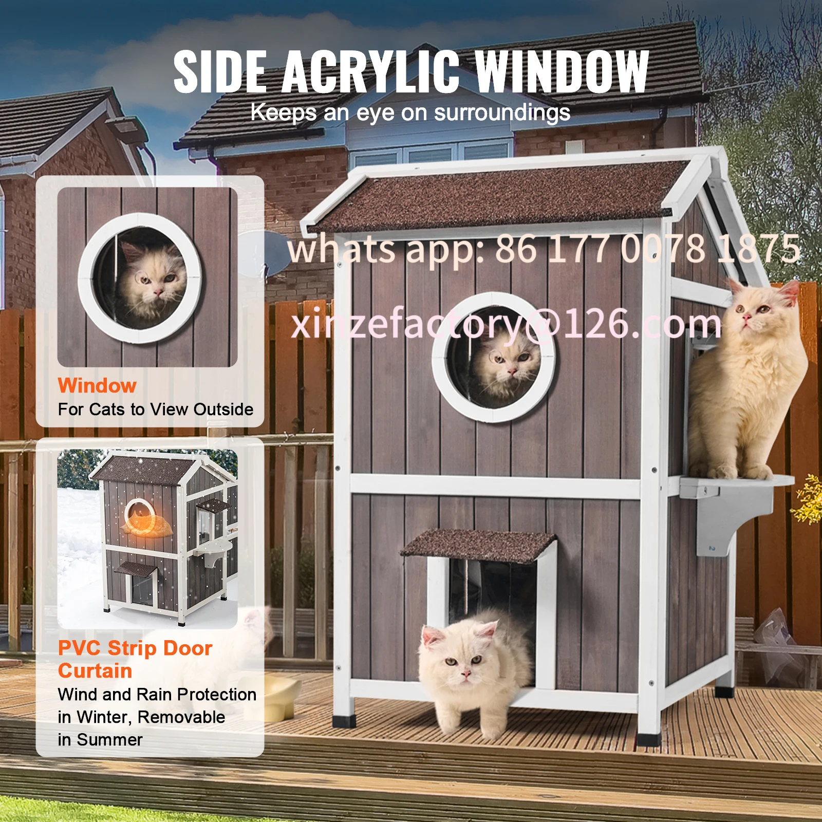 Customizable Outdoor House Weatherproof Feral Shelter for Multiple Cat Large Outdoor Wooden Cat House with Door - view 5