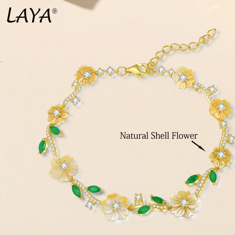 LAYA 18k Gold Shining Colorful Zircon Yellow Flower 100% 925 Sterling Silver Designer Bracelet For Women Wedding Fine Jewelry