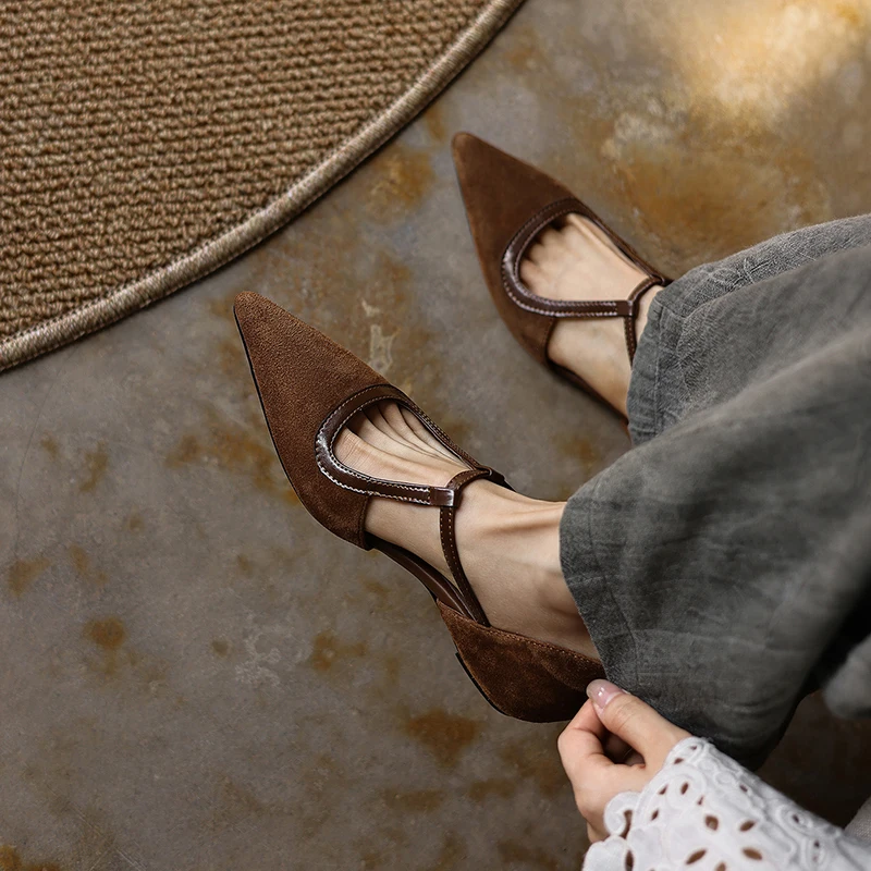 2026 new summer women sandals natural leather 22-25cm kid suede+sheepskin+pigskin pointed toe cross-strap buckle women shoes