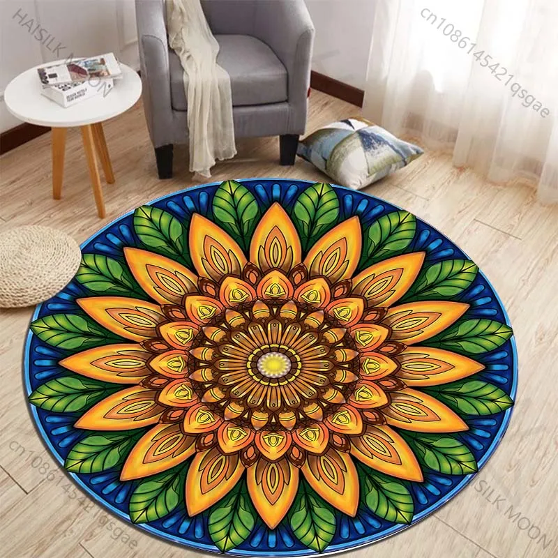 Colorful mandala flower Printed round carpet living room sofa table carpet large pet mat soft round carpet home decor