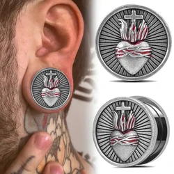 PAIR Stainless Steel Screw Ear Gauges Flesh Tunnels Plugs Punk Cross&Heart Stretcher Piercing For Men Women Gauge 8mm-25mm