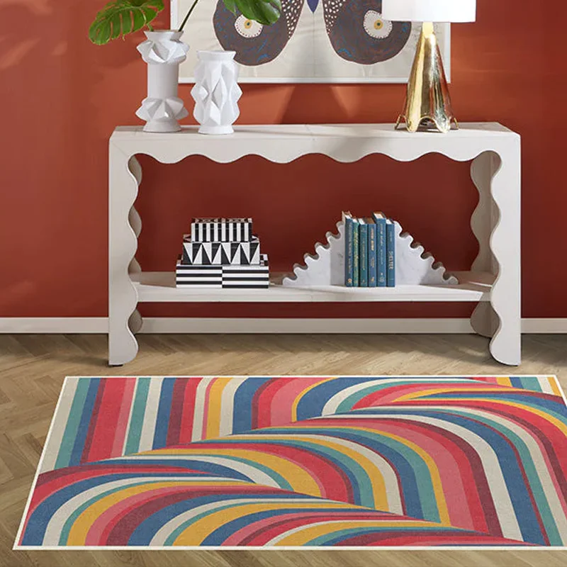 Colorful Striped Living Room Removable Carpets Creative Art Bedroom Carpet Minimalist Interesting Non-slip Machine Washable Rugs